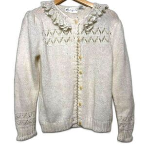 Sweater Bee Cardigan Women's Size Small Cream Ivory Granny Cottagecore Sweater